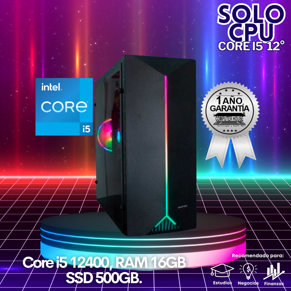 Solo CPU: Look Gamer Core i5-12400 "C", RAM 16GB, SSD 500GB.