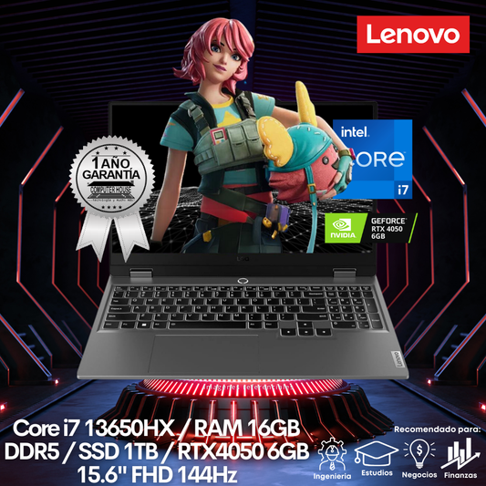 Laptop LENOVO LOQ, Core i7-13650HX, RAM 16GB DDR5, SSD 1TB, 15.6" FHD 144Hz, Video RTX4050 6GB, FreeDos.