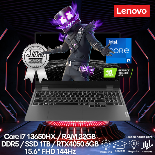 Laptop LENOVO LOQ, Core i7-13650HX, RAM 32GB DDR5, SSD 1TB, 15.6" FHD 144Hz, Video RTX4050 6GB, FreeDos.