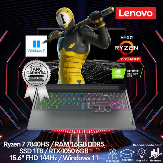 Laptop LENOVO LOQ 15APH8, Ryzen 7-7840HS, RAM 16GB DDR5, SSD 1TB, 15.6" FHD 144Hz, Video RTX4050 6GB, Windows 11.