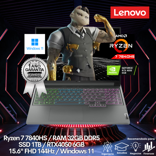 Laptop LENOVO LOQ 15APH8, Ryzen 7-7840HS, RAM 32GB DDR5, SSD 1TB, 15.6" FHD 144Hz, Video RTX4050 6GB, Windows 11.