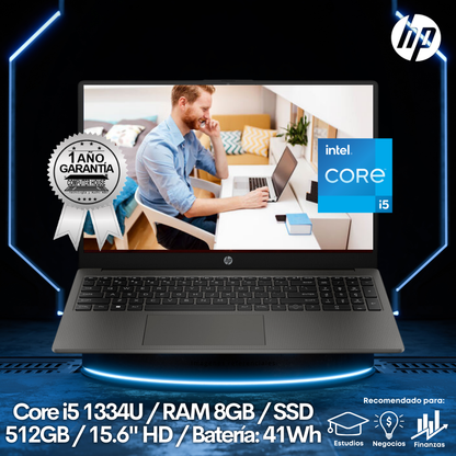 Laptop HP 250 G10, Core i5-1334U, RAM 8GB, SSD 512GB, 15.6" HD, FreeDos.