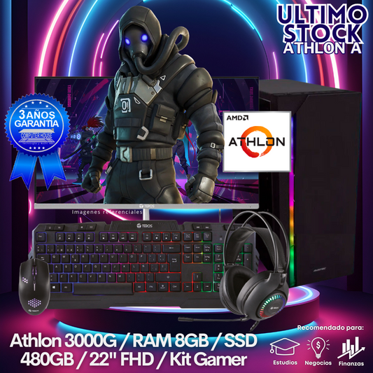 Ultimo Stock: Look Gamer Athlon "A", RAM 8GB, SSD 480GB, Monitor 22″ FHD, Kit Gamer.