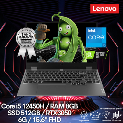 Laptop LENOVO LOQ 15IAX9, Core i5-12450H, RAM 8GB, SSD 512GB, 15.6" FHD, Video RTX3050 6GB, FreeDos.