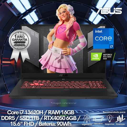 Laptop ASUS TUF Gaming F15, Core i7-13620H, RAM 16GB DDR5, SSD 1TB, Video RTX4050 6GB, 15.6" FHD, FreeDos.