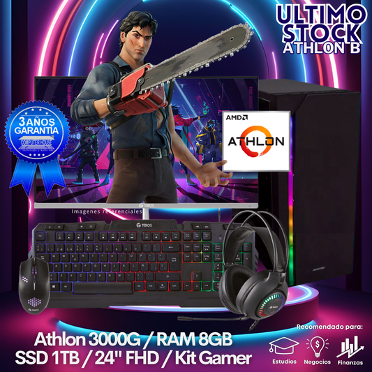 Ultimo Stock: Look Gamer Athlon "B", RAM 8GB, SSD 1TB, Monitor 24″ FHD, Kit Gamer.