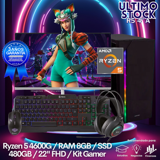 Ultimo Stock: Look Gamer Ryzen 5-4600G "A", RAM 8GB, SSD 480GB, Monitor 22″ FHD, Kit Gamer.