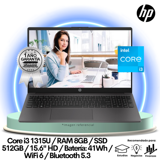 Laptop HP 250 G10, Core i3-1315U, RAM 8GB, SSD 512GB, 15.6″ HD, FreeDos.