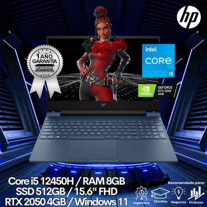 Laptop HP Victus 15-FA1090LA, Core i5-12450H, RAM 8GB, SSD 512GB, 15.6" FHD, RTX2050 4GB, Windows 11.