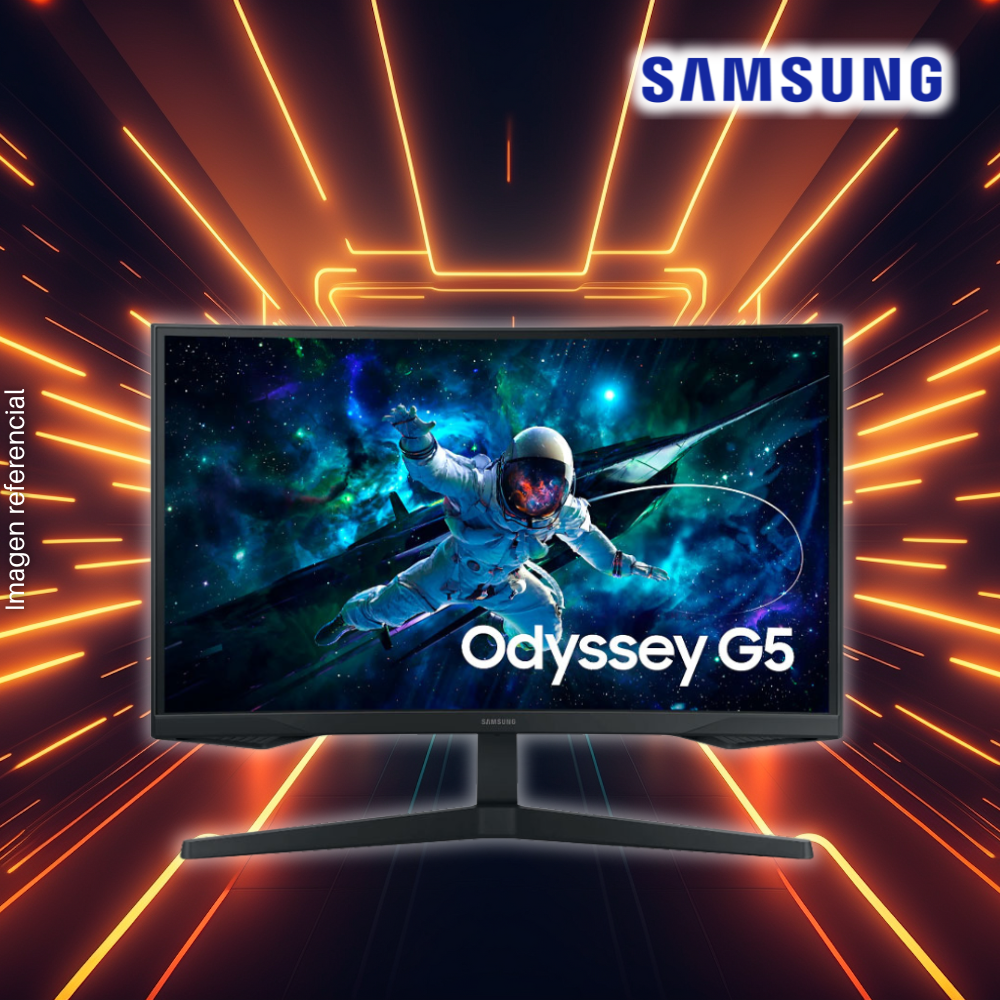 Monitor SAMSUNG 27" Odyssey G5, Curvo, 2560x1440 QHD, 165Hz, 1Ms, Pivot, Puertos 1xDisplay1xHDMI/1xAudio.