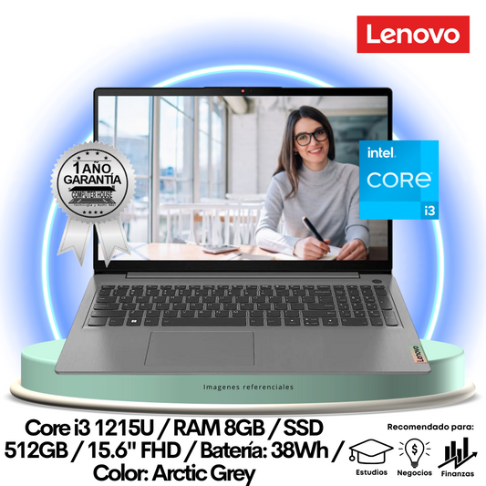 Laptop LENOVO IdeaPad 3, Core i3-1215U, RAM 8GB, SSD 512GB, 15.6" FHD, FreeDos.