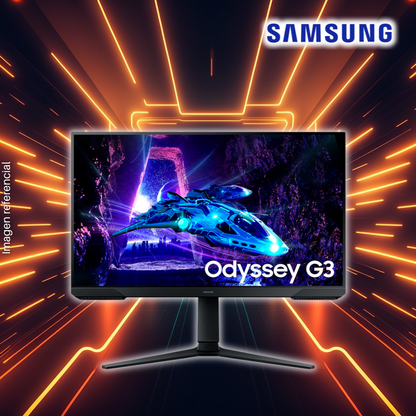 Monitor SAMSUNG 27" Odyssey G3, Flat (plano), 1920x1080 FHD, 180Hz, 1Ms, Pivot, Puertos 1xDisplay1xHDMI/1xAudio.