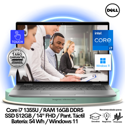 Laptop DELL Latitude 7440, Core i7-1355U, RAM 16GB DDR5, SSD 512GB, 14" FHD+ WVA, Pantalla Táctil, Windows 11.