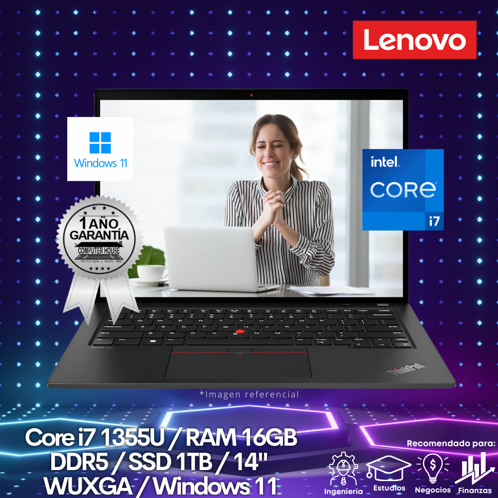 Laptop LENOVO ThinkPad T14s, Core i7-1355U, RAM 16GB DDR5, SSD 1TB, 14" WUXGA, Windows 11.