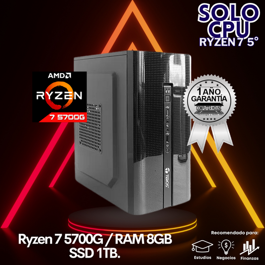 Solo CPU: Trabajo y Estudios Ryzen 7-5700G "A", RAM 8GB, SSD 1TB.