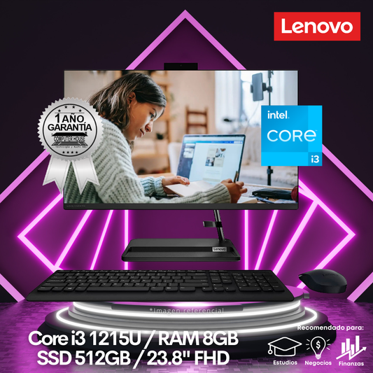 All in One LENOVO IdeaCentre 3, Core i3-1215U, RAM 8GB, SSD 512GB, 23.8" FHD, FreeDos.