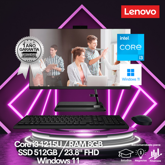 All in One LENOVO IdeaCentre 3, Core i3-1215U, RAM 8GB, SSD 512GB, 23.8" FHD, Windows 11.