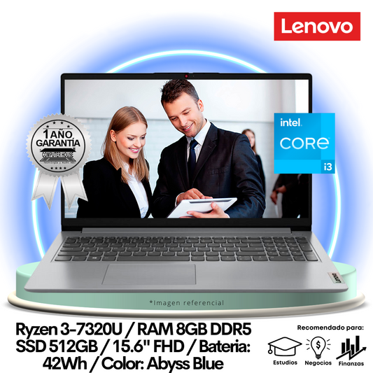 Laptop LENOVO IdeaPad 1, Ryzen 3-7320U, RAM 8GB DDR5, SSD 512GB, 15.6" FHD, FreeDos.
