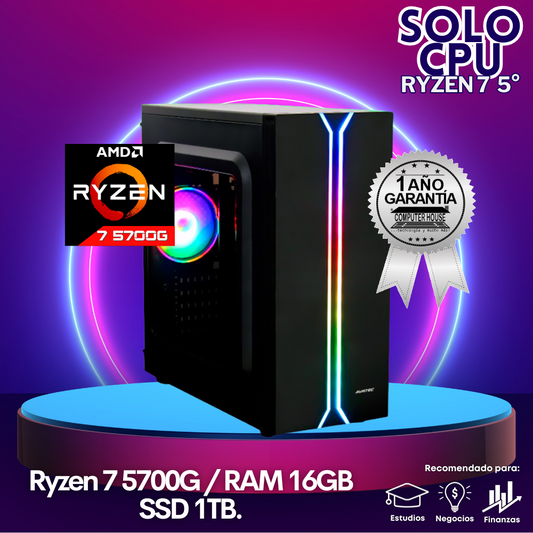 Solo CPU: Look Gamer Ryzen 7-5700G "A", RAM 16GB, SSD 1TB.