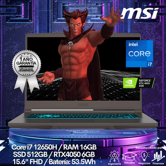 Laptop MSI Cyborg 15, Core i7-12650H, RAM 16GB, SSD 512GB, Video RTX4050 6GB, 15.6" FHD, FreeDos.