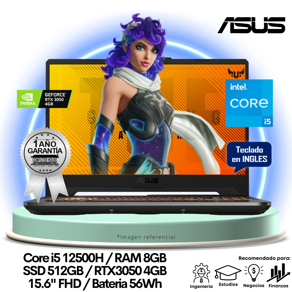 Laptop ASUS TUF FX507ZC4, Core i5-12500H, RAM 8GB, SSD 512GB, 15.6" FHD, Video RTX 3050 4GB, FreeDos.
