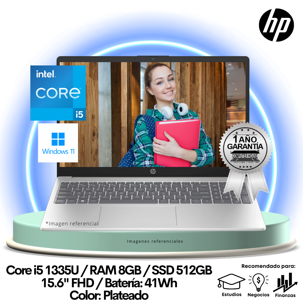 Laptop HP 15-fd0007la, Core i5-1335U, RAM 8GB, SSD 512GB, 15.6" FHD, Windows 11.