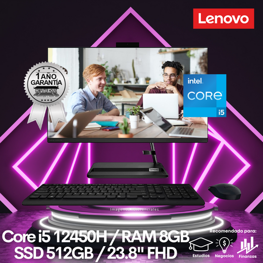 All in One LENOVO IdeaCentre 3, Core i5-12450H, RAM 8GB, SSD 512GB, 23.8" FHD, FreeDos.