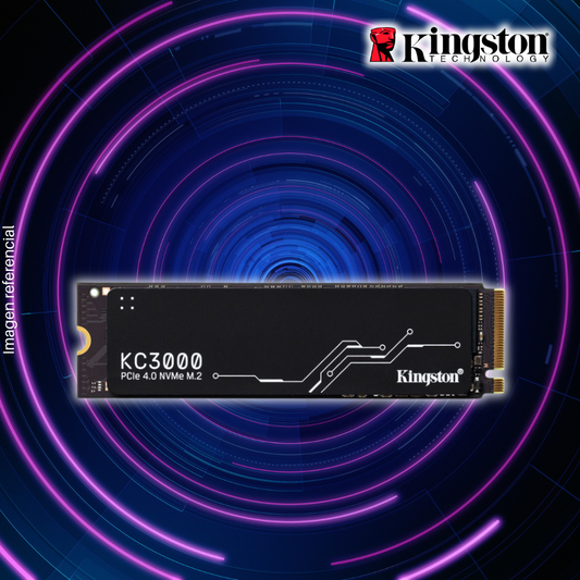 Disco Sólido SSD M.2 NVMe PCIe KINGSTON 2048GB, KC3000 (Lectura máxima 7000Mb/s, Escritura máxima 7000Mb/s).