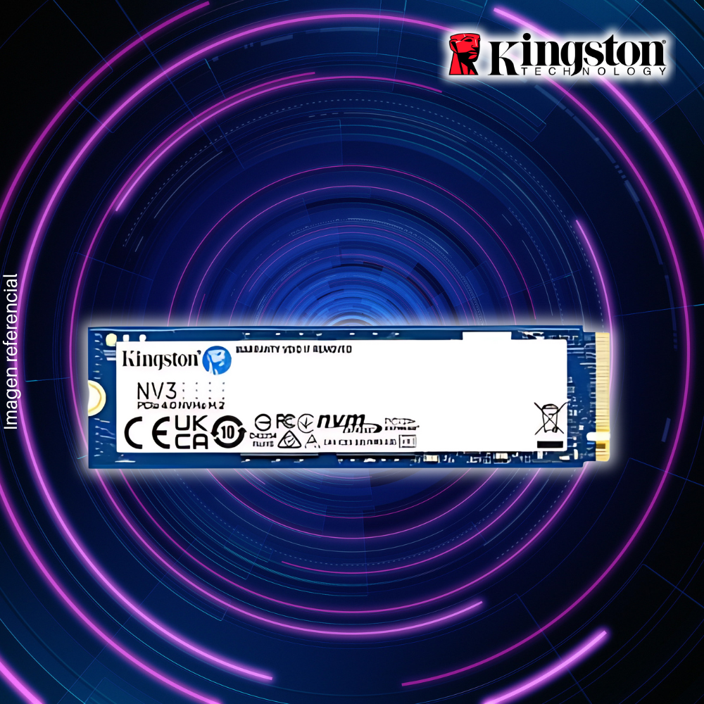 Disco Sólido SSD M.2 NVMe PCIe KINGSTON 500GB, NV3 (Lectura máxima 5000Mb/s, Escritura máxima 3000Mb/s).