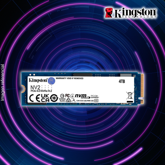 Disco Sólido SSD M.2 NVMe PCIe KINGSTON 4TB, NV2 (Lectura máxima 3500Mb/s, Escritura máxima 2800Mb/s).