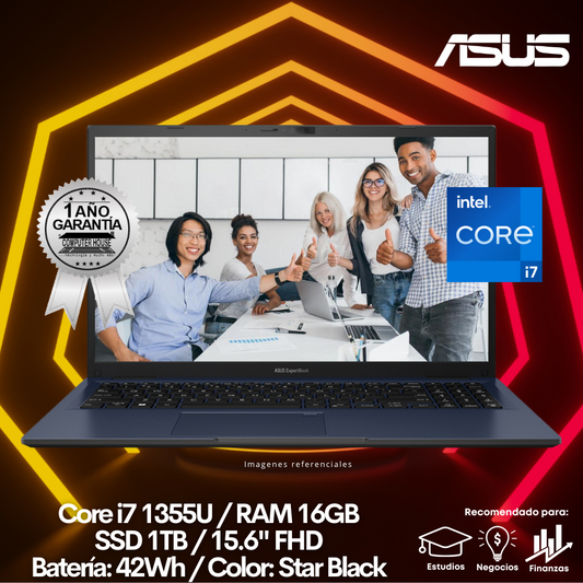 Laptop ASUS B1502CVA, Core i7-1355U, RAM 16GB, SSD 1TB, 15.6" FHD, FreeDos.