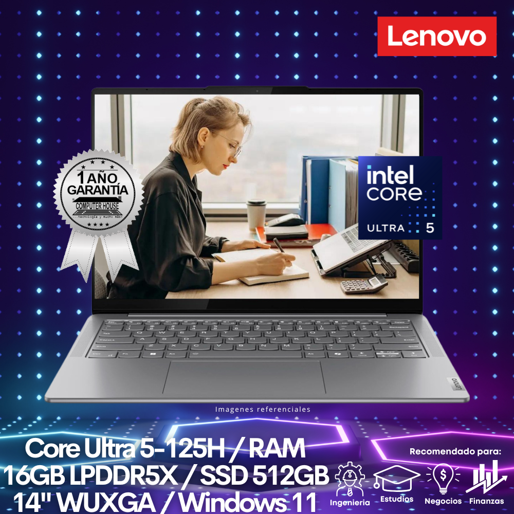 Laptop LENOVO Yoga Slim 7, Core Ultra 5-125H, RAM 16GB LPDDR5X, SSD 512GB, 14" WUXGA, Windows 11.