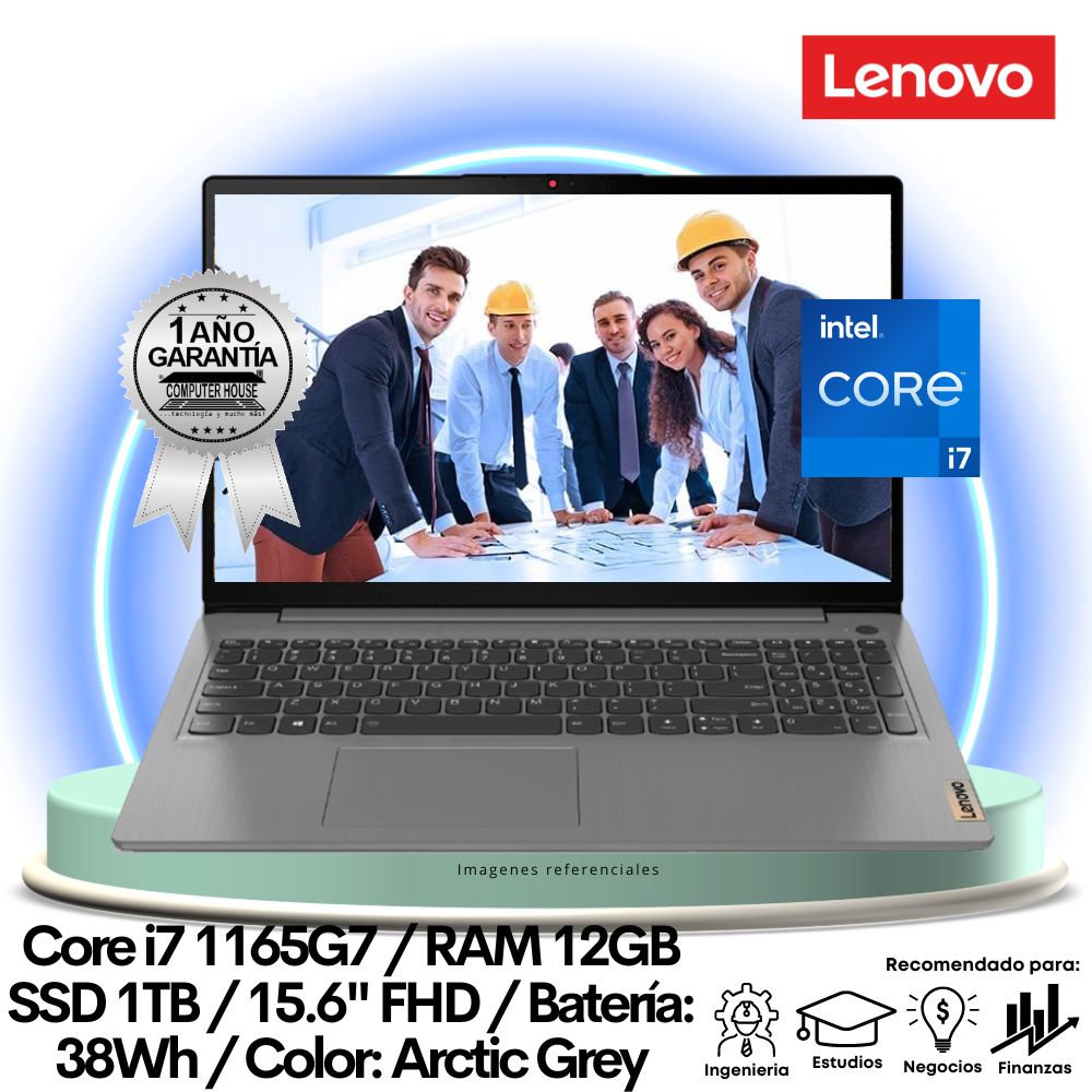 Laptop LENOVO IdeaPad 3, Core i7-1165G7, RAM 12GB, SSD 1TB, 15.6″ FHD, FreeDos, Color: Arctic Grey.