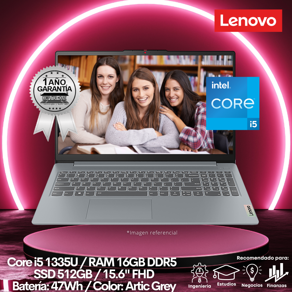 Laptop LENOVO IdeaPad Slim 3, Core i5-1335U, RAM 16GB DDR5, SSD 512GB, 15.6" FHD, FreeDos.