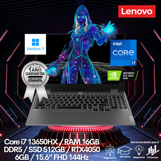 Laptop LENOVO LOQ, Core i7-13650HX, RAM 16GB DDR5, SSD 512GB, 15.6" FHD 144Hz, Video RTX4050 6GB, FreeDos.