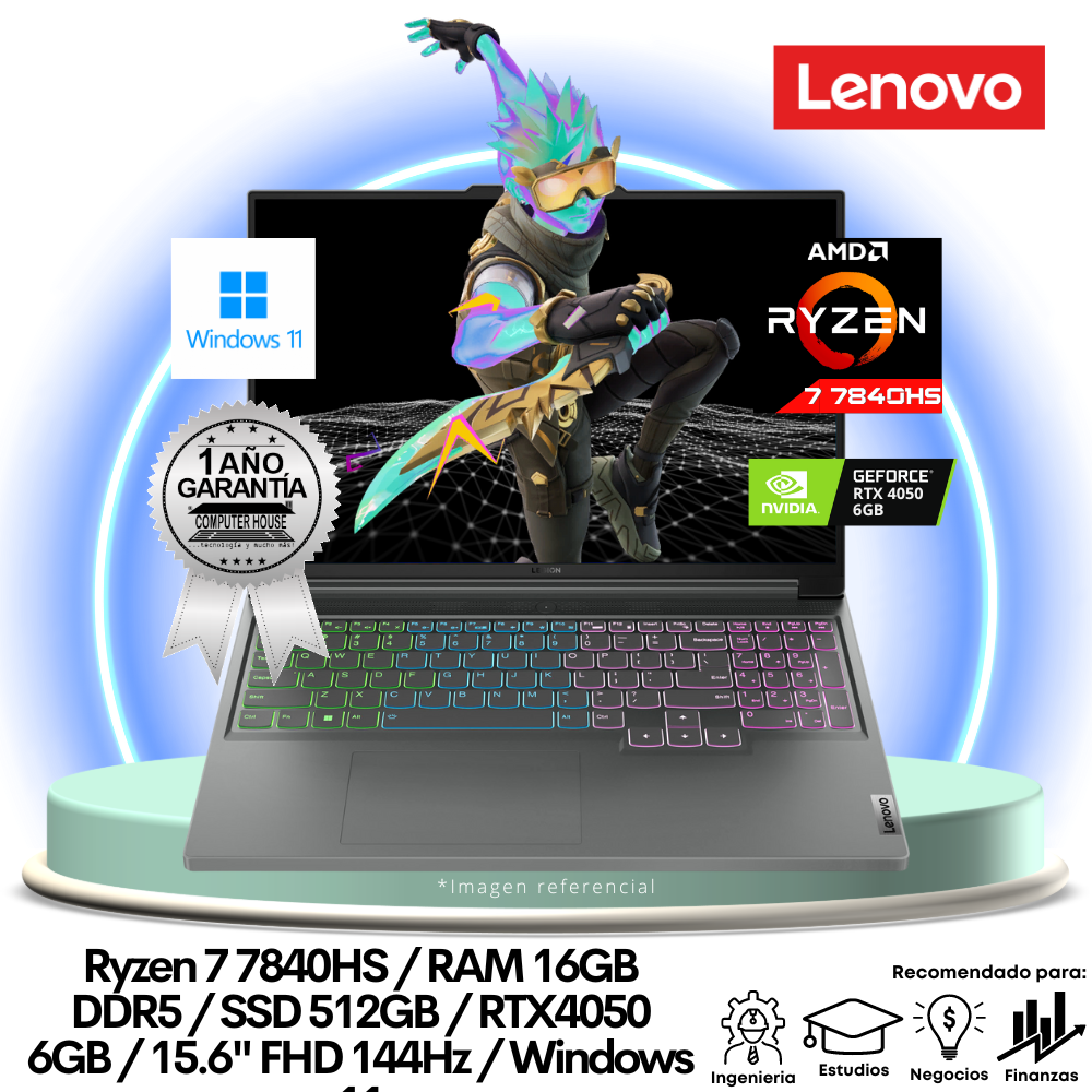 Laptop LENOVO LOQ 15APH8, Ryzen 7-7840HS, RAM 16GB DDR5, SSD 512GB, 15.6" FHD 144Hz, Video RTX4050 6GB, Windows 11.