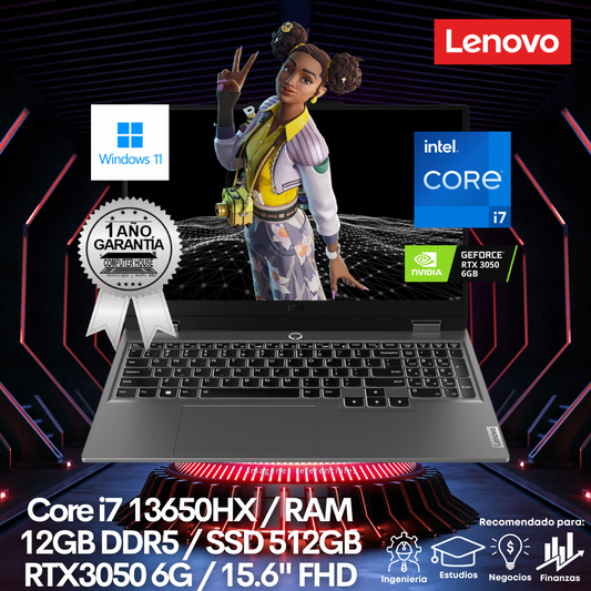 Laptop LENOVO LOQ 15IRX9, Core i7-13650HX, RAM 12GB DDR5, SSD 512GB, 15.6" FHD, Video RTX3050 6GB, FreeDos.