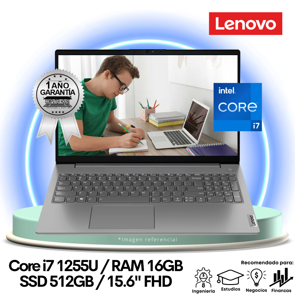 Laptop Lenovo V15, Core i7-1255U, RAM 16GB, SSD 512GB, 15.6″ FHD TN, FreeDos.