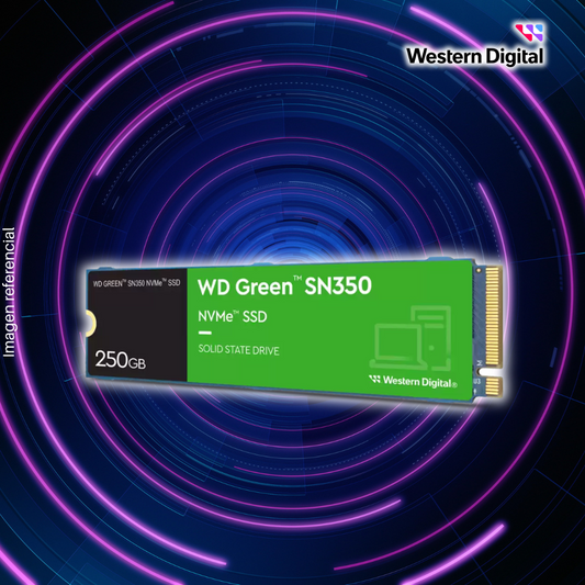 Disco Sólido SSD M.2 NVMe PCIe WESTERN DIGITAL 250GB, Green SN350 (Lectura máxima 2400Mb/s, Escritura máxima 1500Mb/s).